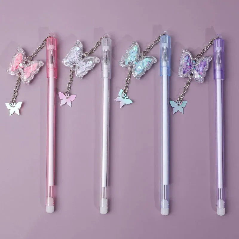 🐛✨ Colorful Butterfly Pendant Gel Pens Set - 10Pcs Cute Sequin & Smooth Writing for Kids! 🖊️💕