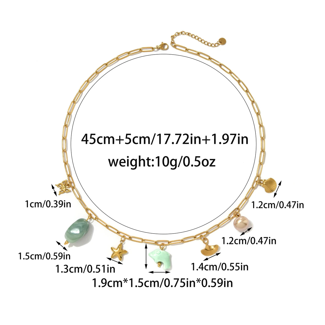 Geometric Pearl Five Point Star Necklace Green Ceramic Stone With Stainless Steel Chain Unisex Fashion Gift ✨💚