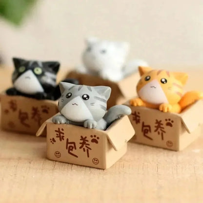 Adorable 4pcs Kawaii Mini Cat Garden Statues 🐾✨ - Cute Resin Figurines for Kids & Home Decor!