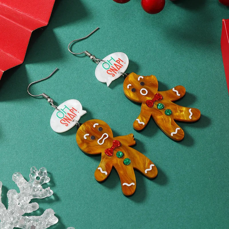 Gingerbread Man Acrylic Cute Dangle Earrings Christmas Gift 🎄