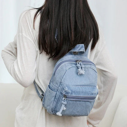Kawaii Cowboy Zipper Backpack 🎒✨ | Soft Handle & Air Cushion Comfort | Large Capacity Denim Bag for Casual Adventures 💖🌟
