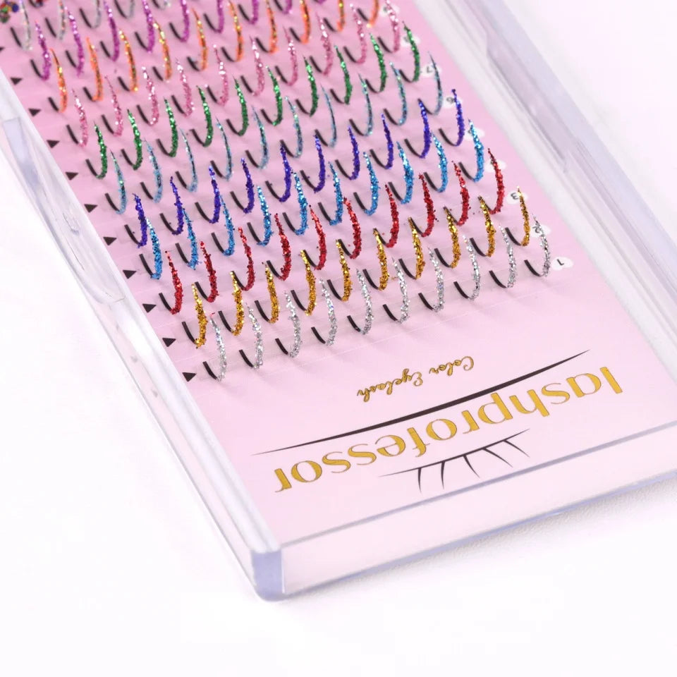 ✨ Kawaii Glittery Colorful Lash Extensions 🎉 - Shiny Volume for Party Glam! 💖