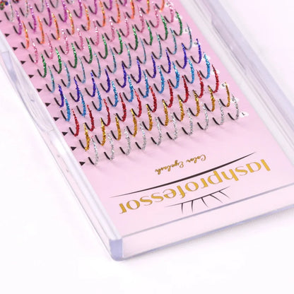 ✨ Kawaii Glittery Colorful Lash Extensions 🎉 - Shiny Volume for Party Glam! 💖