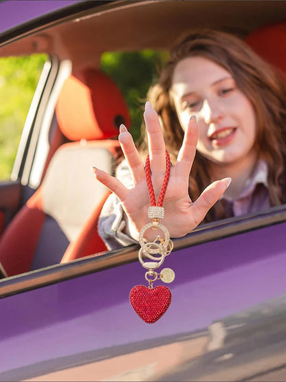 Sweet Heart Diamond Inlay Leather Rope Key Chain For Backpacks 👜💎🎀