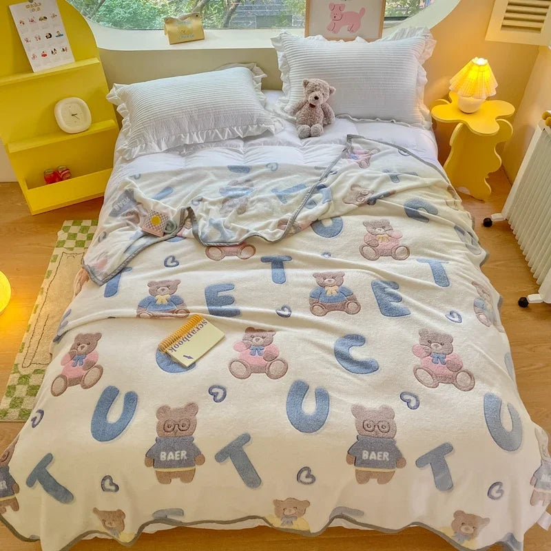 Snuggle Up with Adorable Bear Friends 🐻💖 Cozy Fleece Blanket for Travel & Home! - Pixie Quill