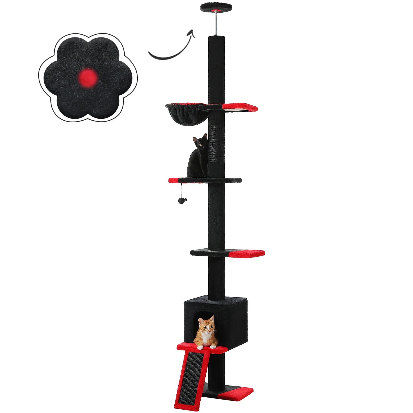 Floor to Ceiling 5 Tiers Cat Tree Tower Cat Climbing Tree Adjustable Height  for Indoor Cats with Condo Scratching Post Ladders