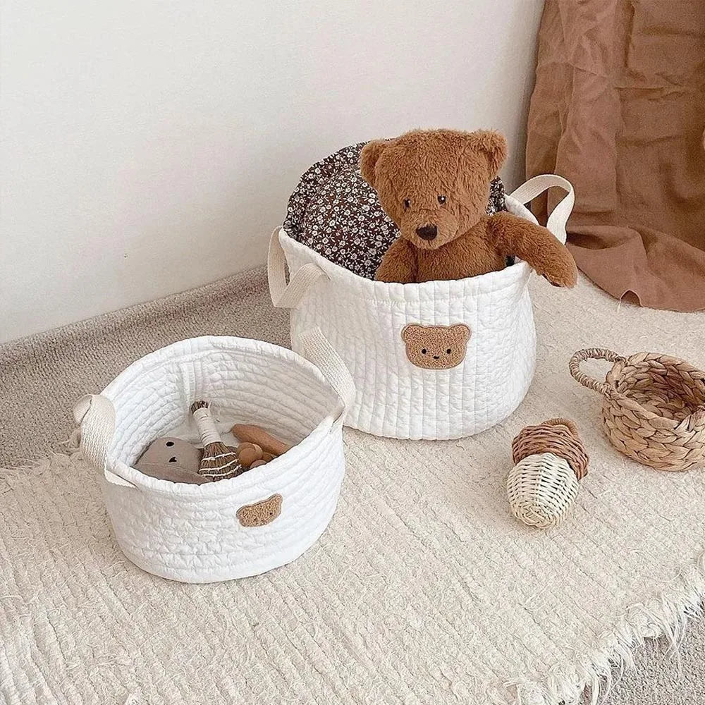 Personalized Kawaii Bear Storage Basket 🐻✨ | Cute Canvas Toy Organizer 🎀 | Perfect Baby Shower Gift 🎉💖