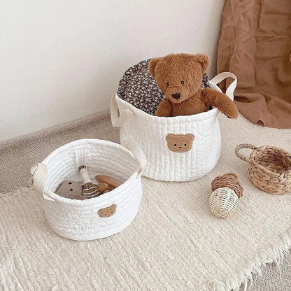 Personalized Kawaii Bear Storage Basket 🐻✨ | Cute Canvas Toy Organizer 🎀 | Perfect Baby Shower Gift 🎉💖