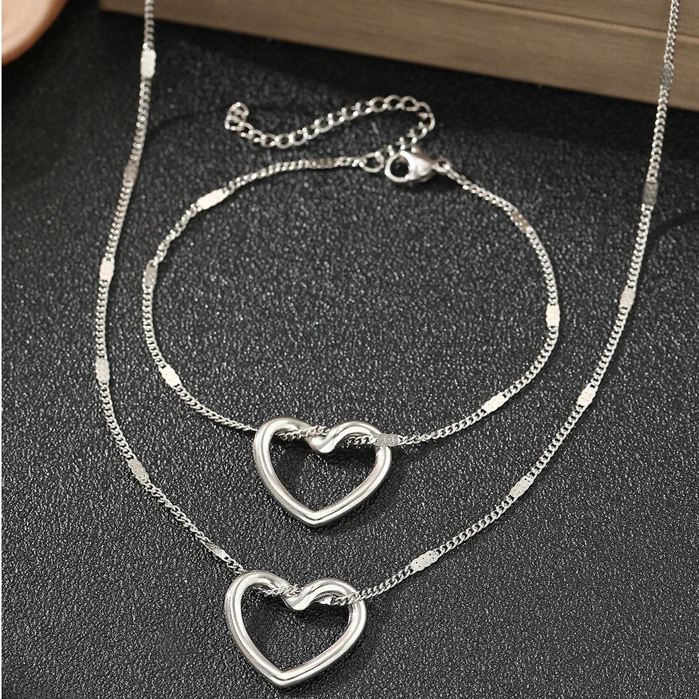 Kawaii Twisted Heart Stainless Steel Jewelry Set 💖✨ - Luxurious & Trendy Gift for Her! 🎁