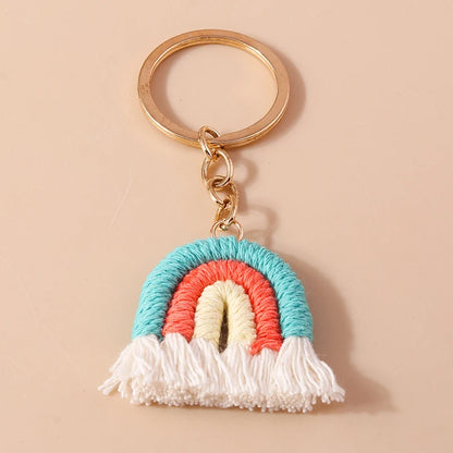 Pastel Rainbow Tassel Hand Knit Keychain For Car Bag Gift 🎀🌈💖