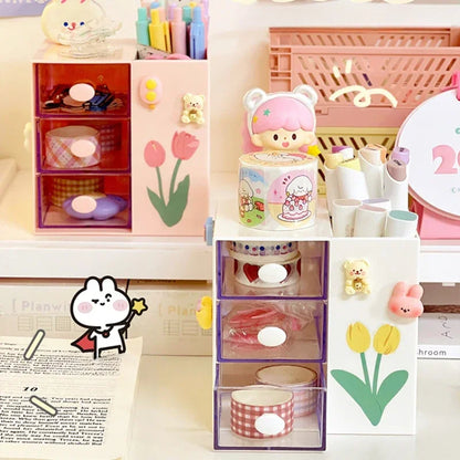 Cute Kawaii Pen Holder & Pencil Organizer 🐾🌈 - Adorable Multi-Functional Storage Box for Your Desk!