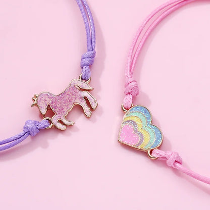 Kawaii Charm Bracelet Set 🌈💕 | 3Pcs Braided Unicorn, Heart & Star Accessories for Kids 🎀✨