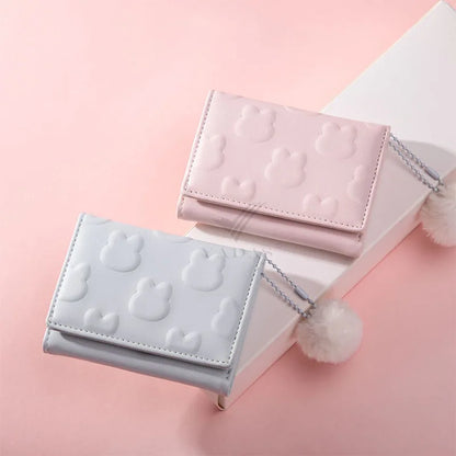 Women's Short Wallet Sweet PU Leather Cute Small Coin Purse Three Fold Card Holder Bag