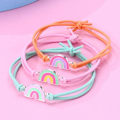 Kawaii Charm Bracelet Set 🌈💕 | 3Pcs Braided Unicorn, Heart & Star Accessories for Kids 🎀✨