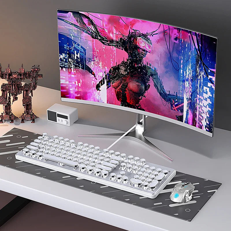 Kawaii 104 Keys Punky Mechanical Keyboard 🎀✨ | Cute Aluminum Alloy Wired Keyboard for Girls 💖 | Backlit Fun for Gaming & Office🏢🎮