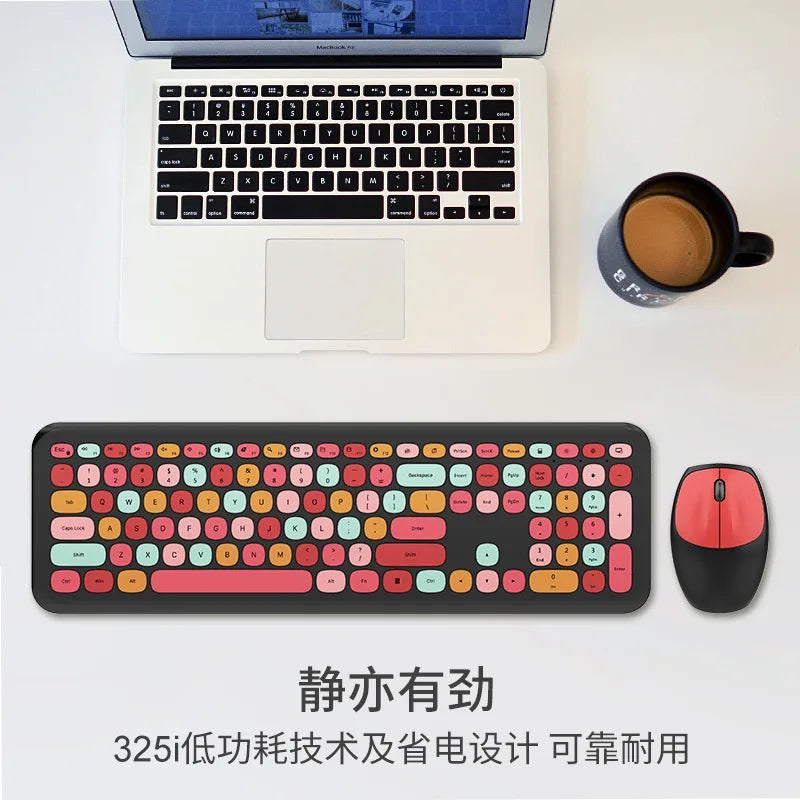 Kawaii Colorful Macaron Wireless Keyboard & Mouse Set 🍫✨ - Cute & Silent for Girls!