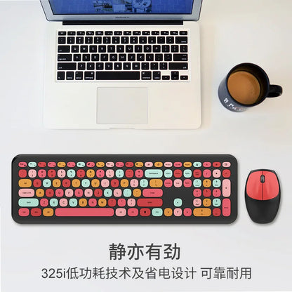 Kawaii Colorful Macaron Wireless Keyboard & Mouse Set 🍫✨ - Cute & Silent for Girls!