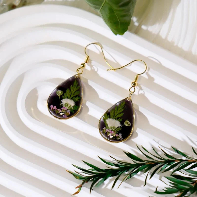 Pastel Pressed Flower Resin Drops Earrings 🌸 Elegant Geometric Jewelry For Women