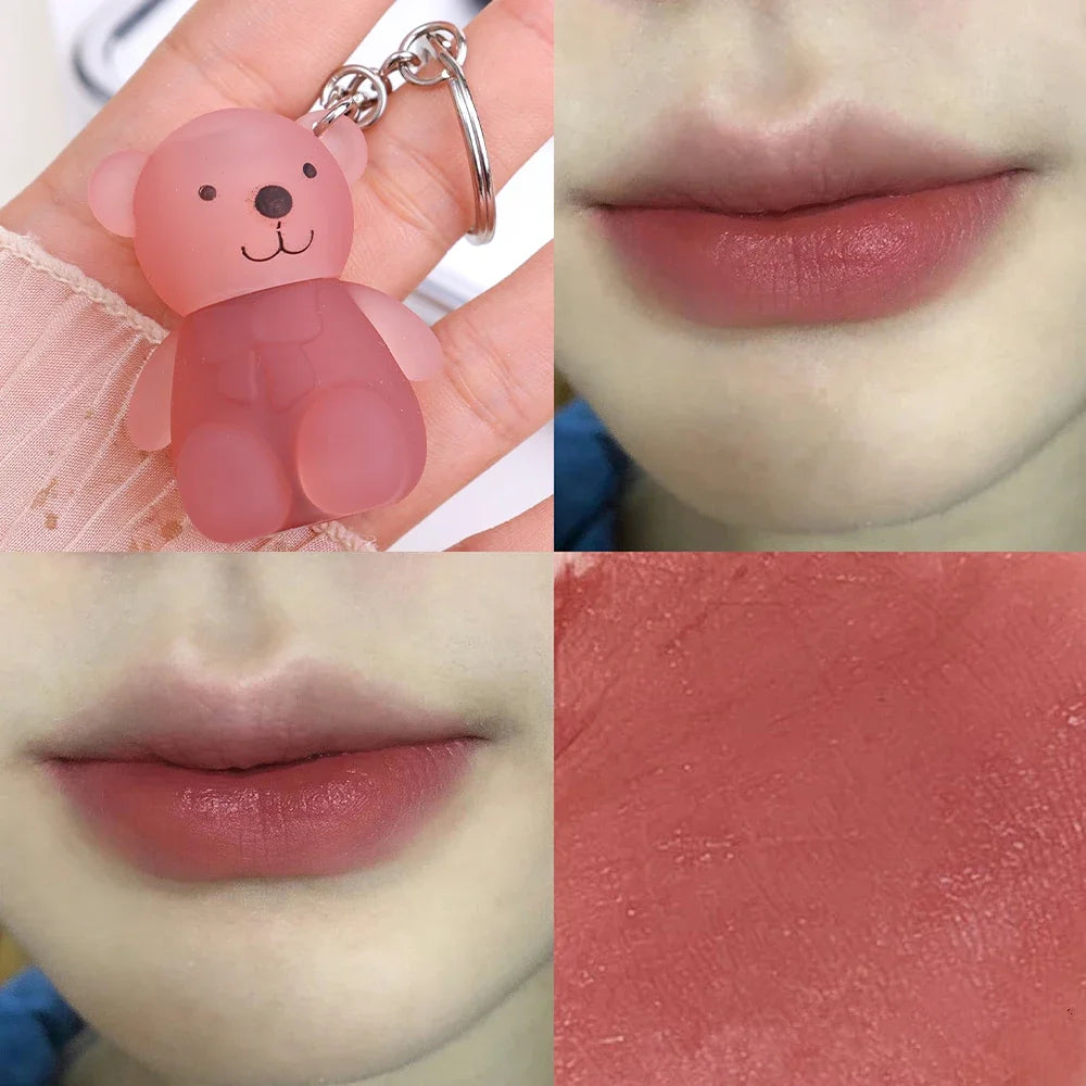 ✨ Adorable Bear Keychain Lip Mud - 12 Fun Colors! 💄 Matte & Waterproof Velvet Lipstick for All Skin Types 🌈 Long-Lasting Lips Makeup! 🐻
