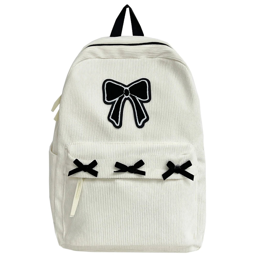 Charming Bowknot Corduroy Backpack 🎀✨ Cute Daypack for School & Travel 🦋🎒