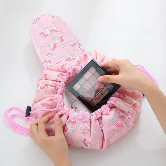 Kawaii Floral Drawstring Makeup Bag 🌸✨ | Portable Waterproof Cosmetic Pouch for Travel & Toiletries 💖👜