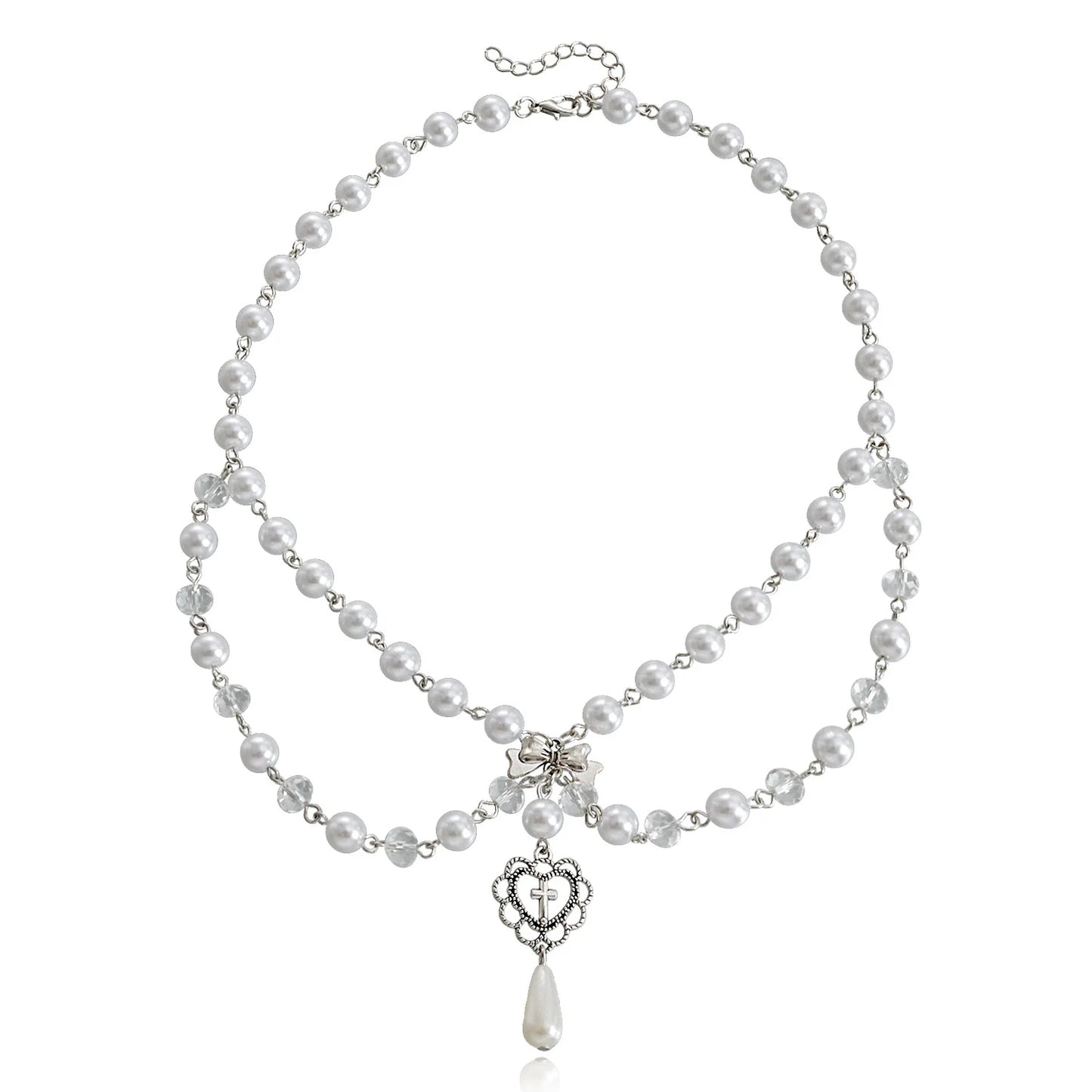 Kawaii Butterfly Pearl Tassel Necklace 🌸✨ | Double Layer High Gloss Design for Women 💖
