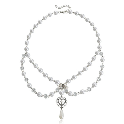 Kawaii Butterfly Pearl Tassel Necklace 🌸✨ | Double Layer High Gloss Design for Women 💖