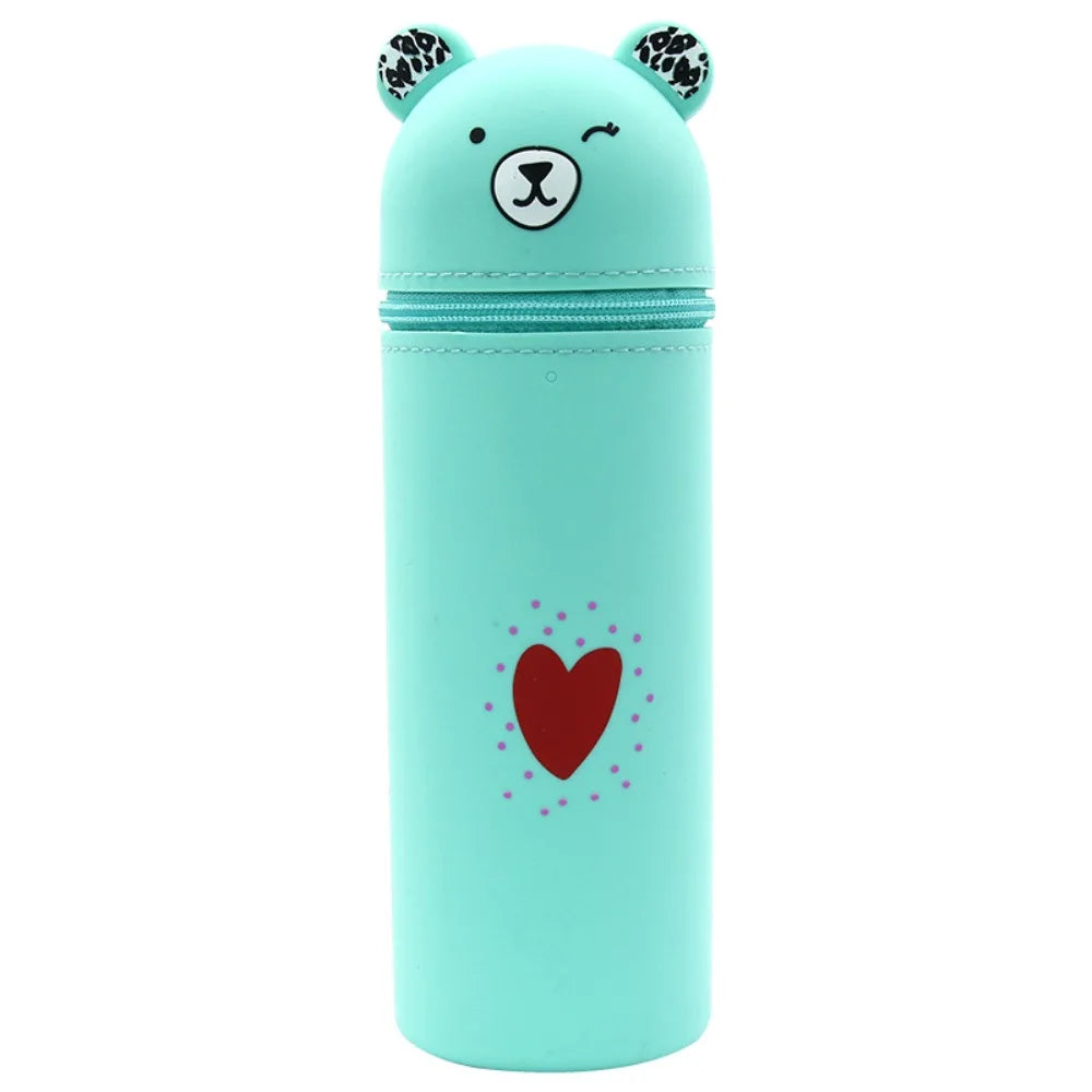 Bear Shaped Silicone Pencil Case Pen Holder For School Supplies Cute Storage 🐻✨
