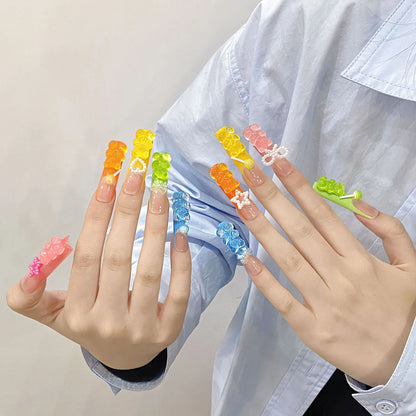 ✨ Adorable Candy Bear Bow Nails | Full Cover Kawaii Press-Ons for Whimsical Glam 💖