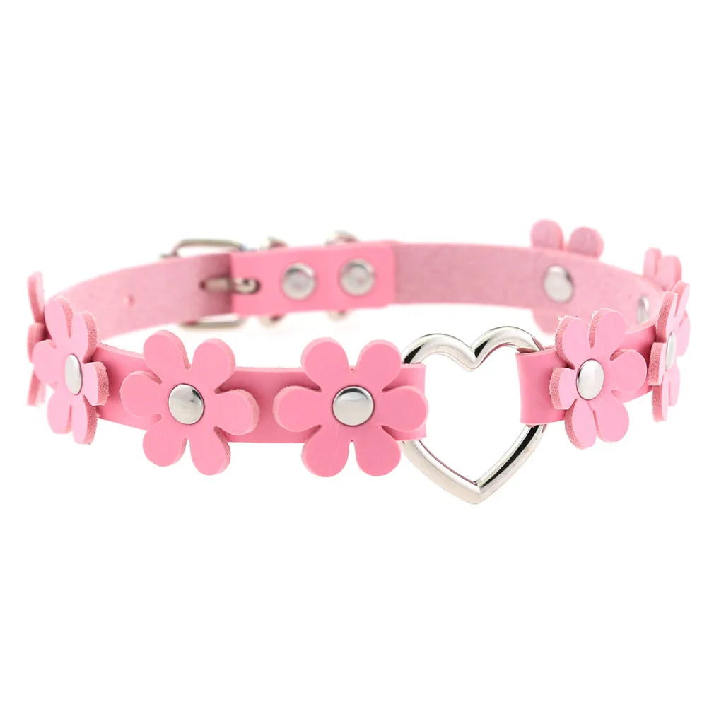 Pink Lace Leather Choker With Heart Pendant, Punk Gothic Style ✨💗