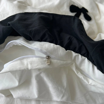 Kawaii Princess Black Bow Bedding Set 🖤✨ Soft Cotton Duvet Cover & Pillowcases for Dreamy Sleep 💤🌸