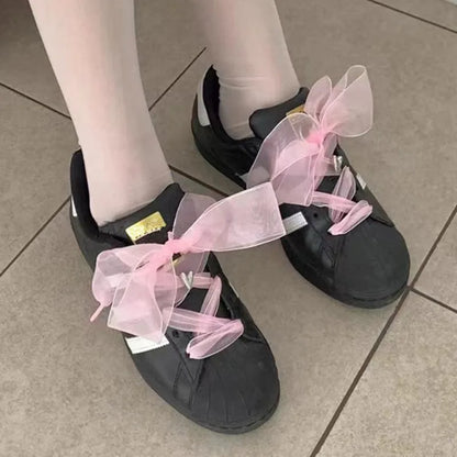 Wide 4cm Transparent Chiffon Silk Flat Shoelaces With Big Bow 👟🎀