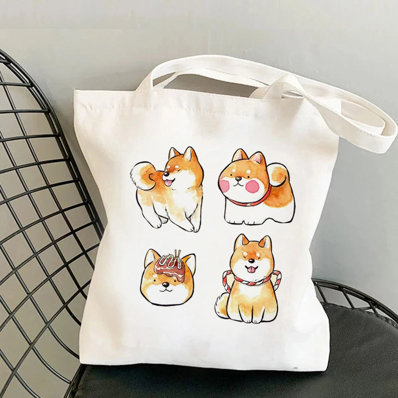 Shiba Inu Delight 🐶✨ Adorable Canvas Tote for Fun-filled Adventures! 🎉💖 - Pixie Quill