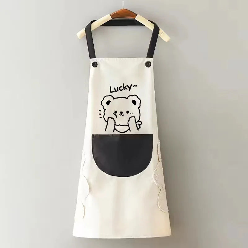 Cute Cartoon Apron for Couples Household Kitchen Catering Waterproof Sleeveless Home Cook Apron Cook Wear Smock - Pixie Quill