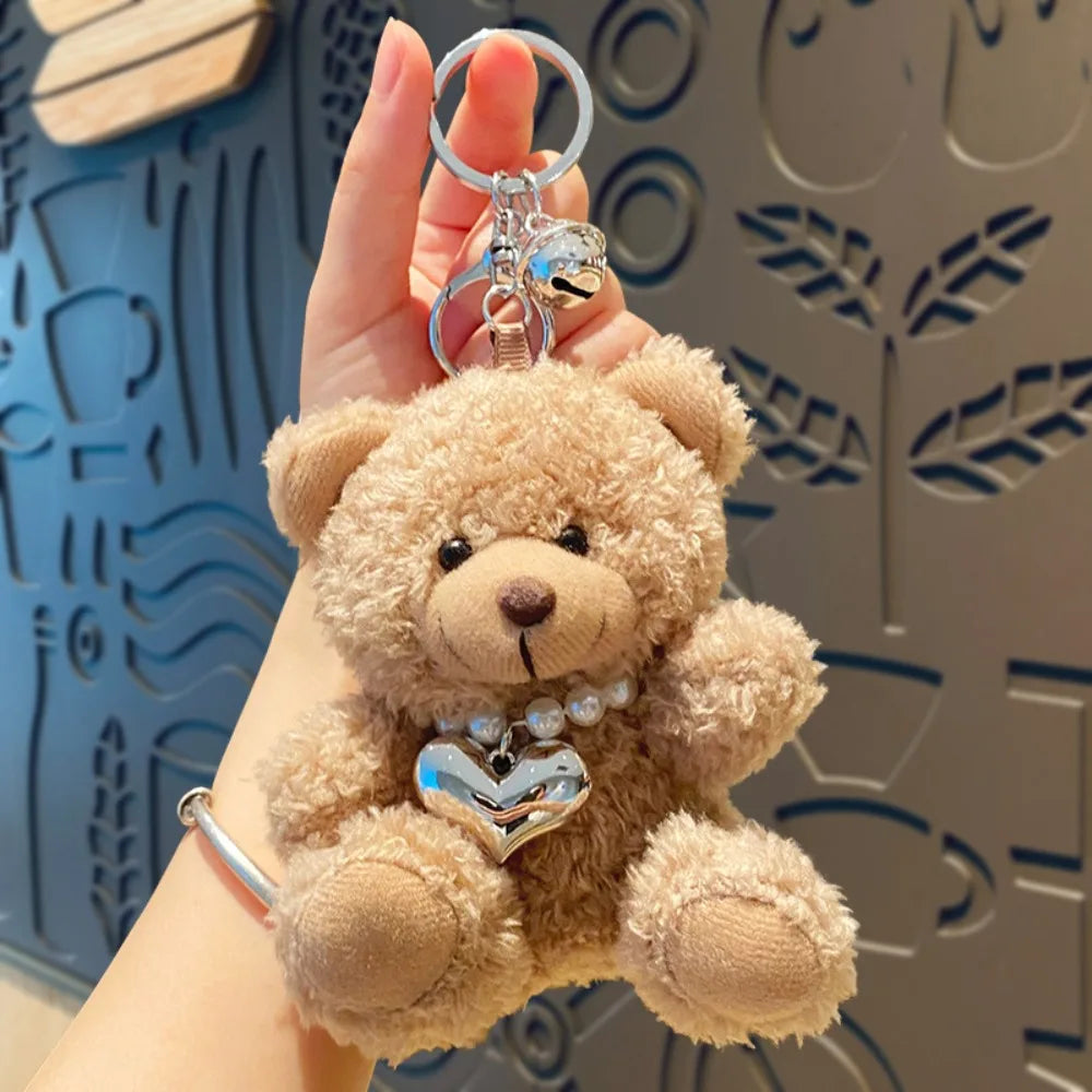 Pilot Bear Keychain With Goggles Plush Pendant Pearl Rope Accessory 🧸🪢