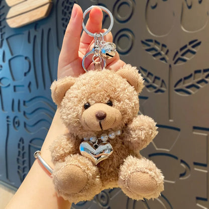 Pilot Bear Keychain With Goggles Plush Pendant Pearl Rope Accessory 🧸🪢