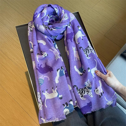 Charming Dachshund Pattern Fringe Scarf Hijab Soft Viscose Shawl Wrap 🐶✨