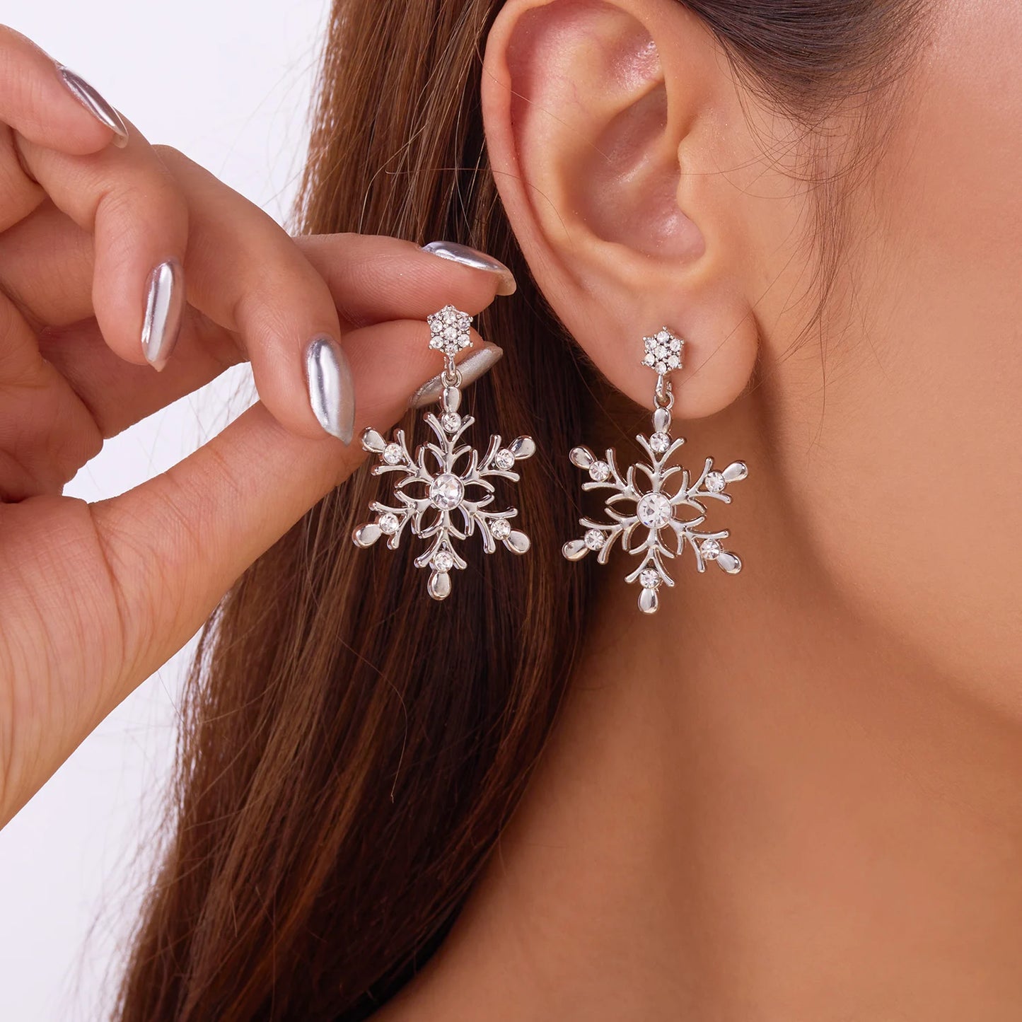 Whimsical Snowflake Stud Earrings With Crystals And Pearls Gift For Her ❄️🎁