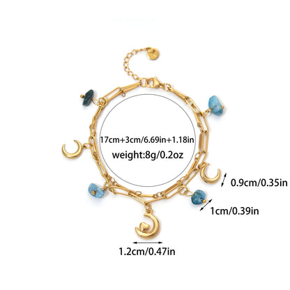 Pastel Moon Sun Starfish Pendant Double Layer Natural Stone Bracelet For Women Waterproof Beach Party Gift 🪸🌙✨💖