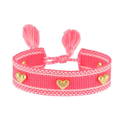 Kawaii Heart Studded Woven Bracelet 🌈✨ | Vintage Tassel Charm for Trendy Arm Stacking 💖