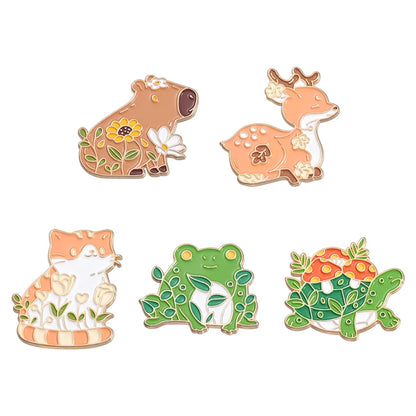 Kawaii Animal Brooch Set 🐾✨ Adorable Enamel Pins - Cute Cat & Capybara Metal Accessories for Fashion & Gifts! 🎁🌈