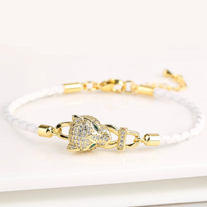 🐻✨ Adorable Bear Zirconia Charm Bracelet - 6 Color Adjustable Leather Rope for Everyone! 🎉🎈