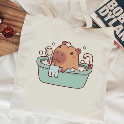 Kawaii Capybara Canvas Shopping Bag 🛍️✨ - Eco-Friendly Tote for Adorable Adventures! 🌿😊