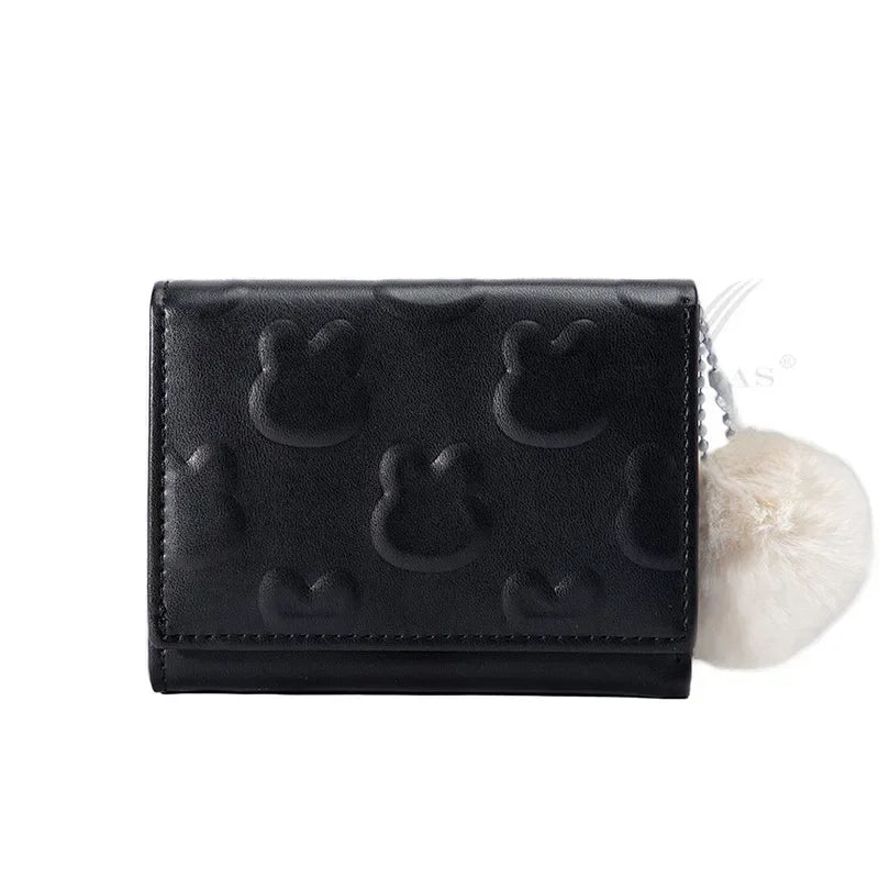 Women's Short Wallet Sweet PU Leather Cute Small Coin Purse Three Fold Card Holder Bag