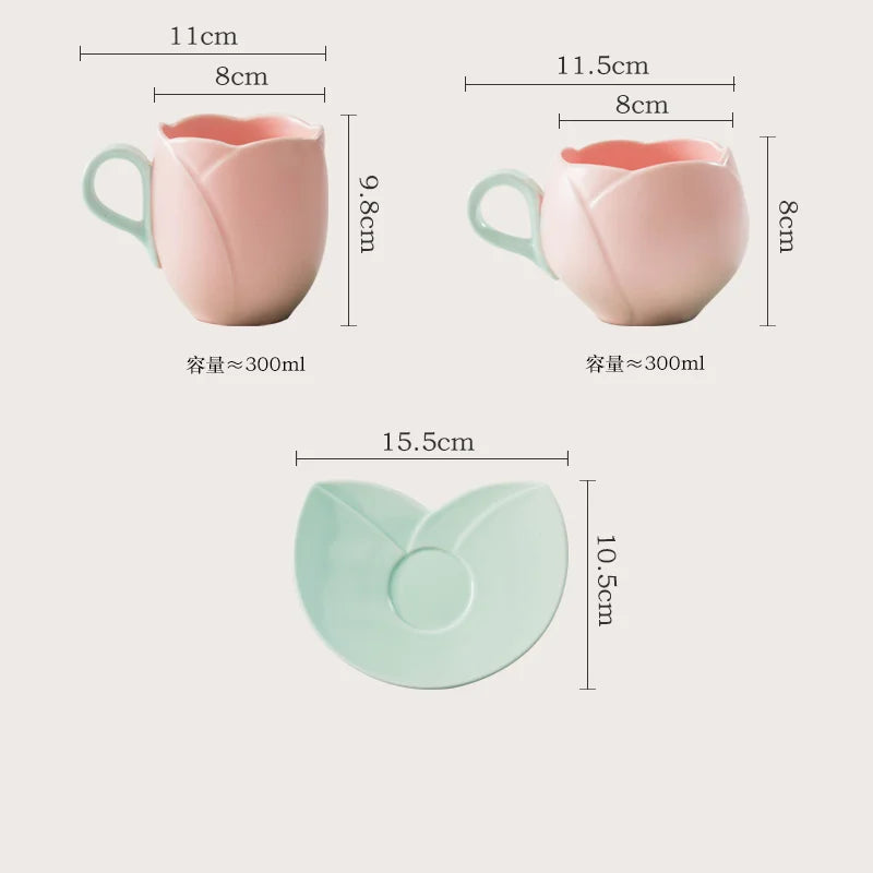 Whimsical Tulip Cups & Tray Set 🌷☕ Delightful Flower-Shaped Mugs for Sweet Sips!