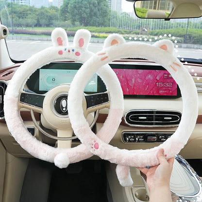 Kawaii Plush Steering Wheel Cover for Women 🎀✨ Adorable Cartoon Design & Fluffy Warmth for Cozy Driving 🚗💖