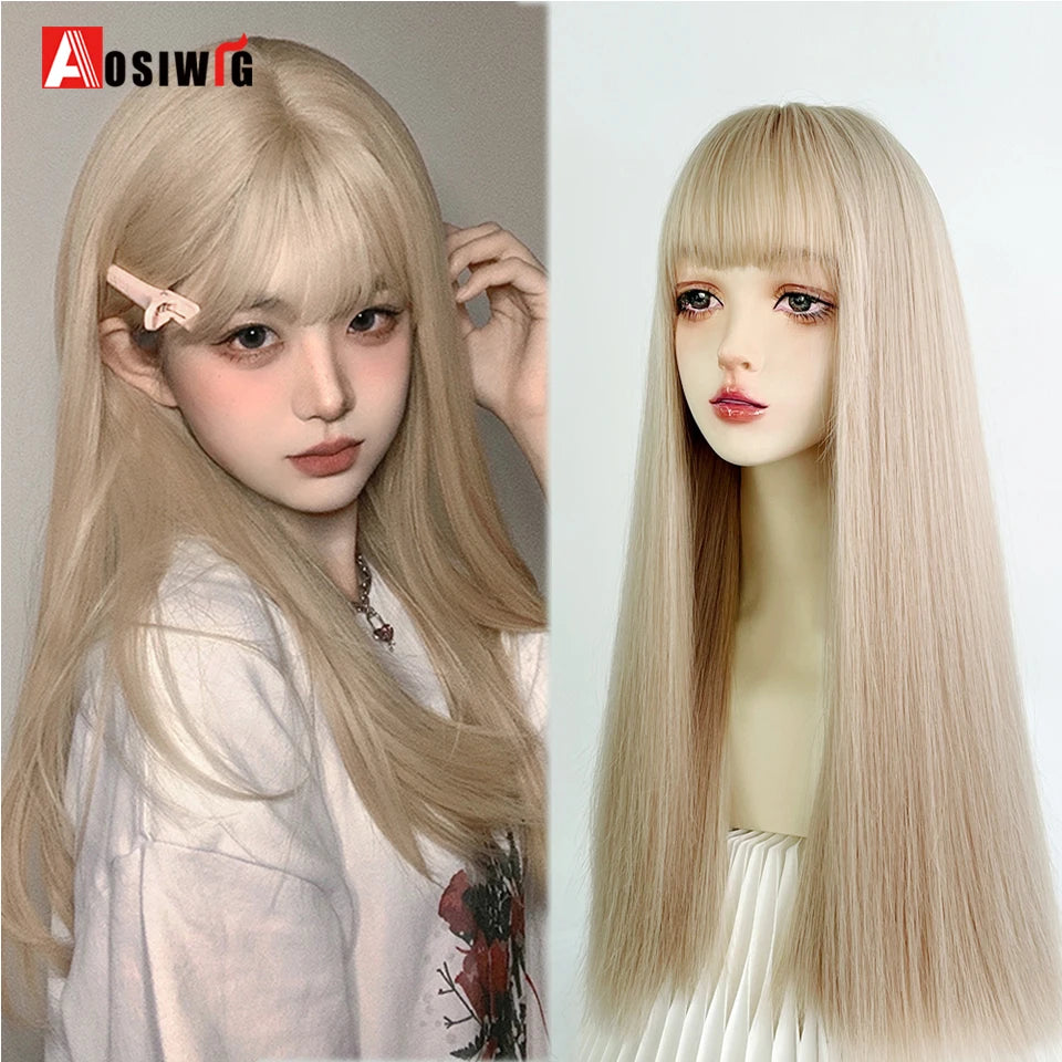 Kawaii Black & Blue Long Straight Lolita Wig 💖✨ Perfect for Cosplay & Parties! 🎉🎀