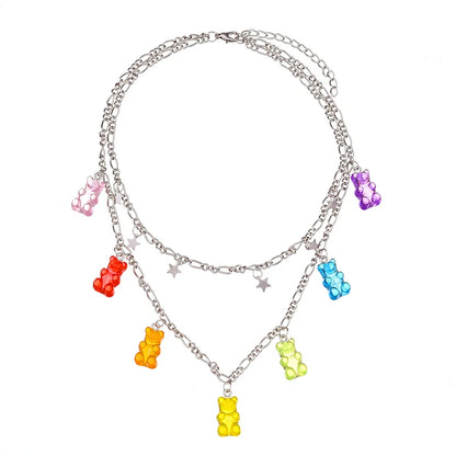 Kawaii Rainbow Candy Bear Bracelet 🍬🌈 - Colorful Hip Hop Jelly Accessory for Girls!