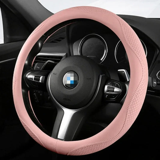 Kawaii Nappa Leather Steering Wheel Cover 🎀✨ | Cute & Stylish Universal Car Accessory for All Seasons 🚗💖