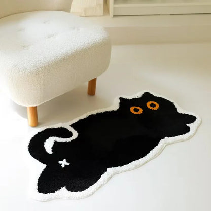 Kawaii Black Cat Girl Floor Mat 🐾✨ | Cozy Cartoon Absorbent Carpet for Bedroom & Bathroom 🛁🖤